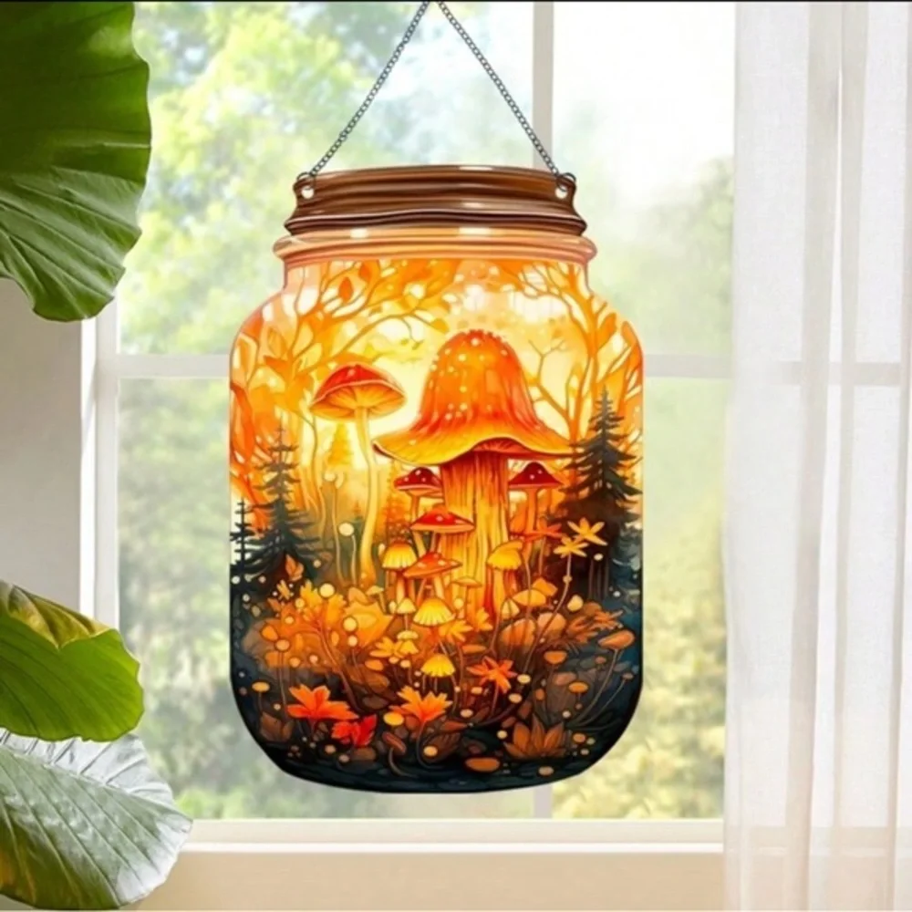 Mushroom Fantasy Painted Acrylic Mason Jar Suncatcher
Hanging Cottage Home Decor - Picture 1 of 10